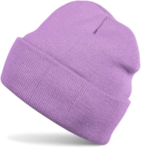 styleBREAKER Unisex Beanie Mütze einfarbig | Klassische Feinstrick Winter Strickmütze mit breitem Umschlag | Elastische Beanie in vielen Farben für Damen und Herren, Farbe:Flieder