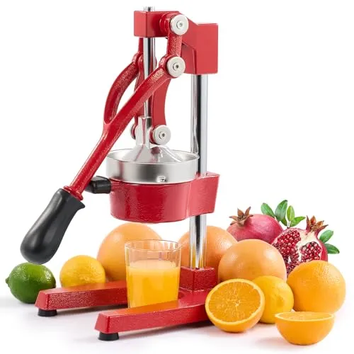 CO-Z Manuelle Saftpresse aus Edelstahl Hand Saftpresse Zitruspresse Orangenpresse Zitronenpresse Obstpresse Fruchtpresse mit Hebel Hand Entsafter (Rot)