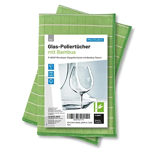 POLYCLEAN 2X Glasreinigungstuch – Microfasertuch mit Bambusfasern – Fenstertuch für Glas und Scheiben (60x40 cm)