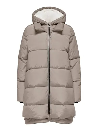 ONLY Steppmantel in Taupe - L - Funktionsjacke, wärmeisolierend mit Kapuze und elastischen Ärmelabschlüssen, ideal für kalte Tage.