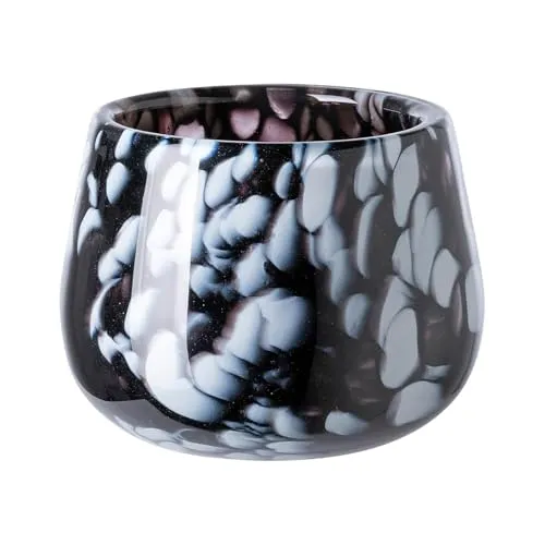 Fink schwarz-weißer Teelichthalter Ø 14 cm aus Glas rundes Windlicht für Teelichter