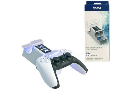 Hama Dual Ladestation für Sony PS5 Wireless Controller Controller-Ladestation (Set, Docking-Station, USB Ladegerät Docking Dock Standfuß Lader 2x Port Ladeanzeige)