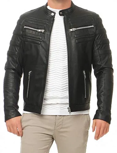 Hollert German Leather Fashion Lederjacke - KOZA Herren Jacke Echtleder Bikerjacke schwarz Größe M