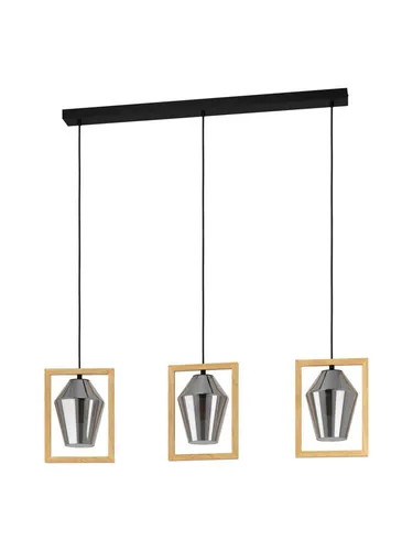 EGLO Hängeleuchte VIGLIONI - Stilvolle Hängeleuchte in Schwarz und Braun aus Stahl und Holz, Leuchtmittel wechselbar, ideal für gemütliche Wohnräume mit modernem Flair.