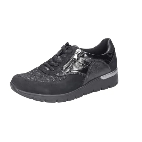 Waldläufer Damen-Sneaker mit 25 mm Absatz, Schwarz - Bequeme Damen-Sneaker mit 3 cm Absatzhöhe, ideal für den Alltag. Aus Leder-Textilkombination mit atmungsaktivem Textilfutter.