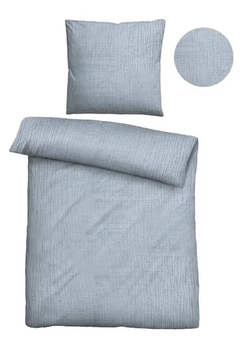 biberna Musselin Bettwäsche 0480500 Uni - Bettwäsche-Set in taubenblau aus 100% Baumwolle, besonders griffig und weich mit gekreppter Optik. Ideal für ein angenehmes Schlafklima, Öko-Tex Standard 100.