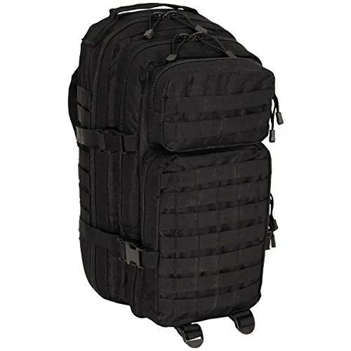 MFH 30328A US Rucksack Assault I Basic 30l (Schwarz) - Wanderrucksack mit 30l Volumen, ideal für Outdoor-Aktivitäten, ausgestattet mit gepolsterten Tragegurten und mehreren Fächern für optimale Organisation.