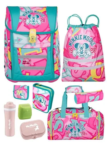 Familando Minnie Mouse Schulranzen Set für Mädchen - Ergonomisch und leicht mit Sporttasche und Zubehör - Schultaschen-Set für die 1. Klasse, ergonomisch, nur 980g leicht mit 18L Volumen und durchdachten Details für optimalen Tragekomfort. Enthält alles für den Schulstart!