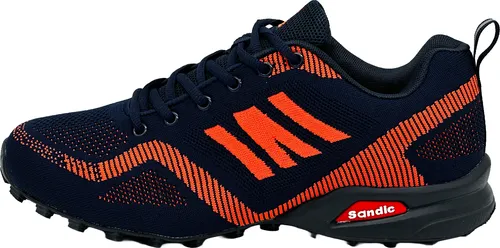 Nowalnd Herren Damen Sneaker Sportschuhe Laufschuhe Runners, Navy/Orange, Größe 44 - Moderne Sneaker aus atmungsaktivem Material mit flexiblem, stoßdämpfendem Fußbett für hohen Komfort. Ideal für Sport und Alltag, kombinierbar mit jedem Outfit.