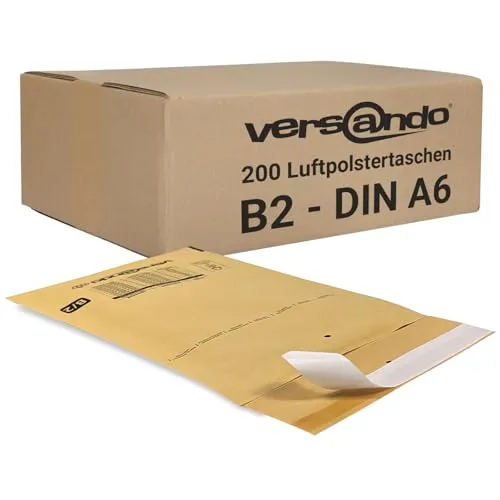 versando 200x B2 Luftpolsterumschläge Innemaß 120 x 215 mm Außenmaß 140 x 225 mm braun/goldgelb für DIN A6