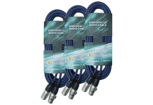 keepdrum 3m DMX Kabel Blau - 3-pol XLR, 100-Ohm, 3 Stück - XLR-Kabel für DMX-Signalübertragung, langlebig mit Abknickschutz, ideal für Lichttechnik und einfache Setups.