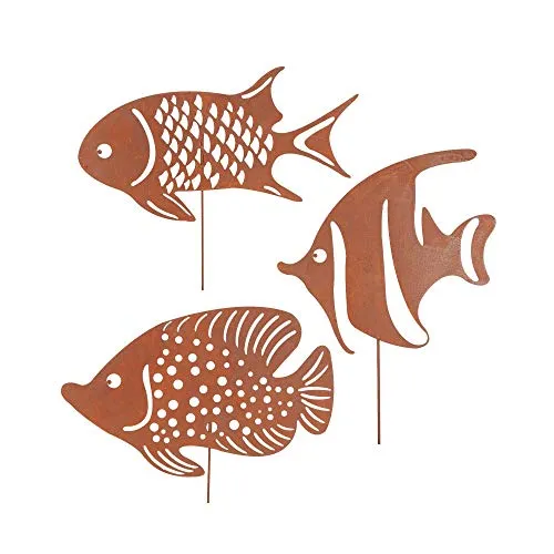 UNUS Gartenstecker Rost Fische klein im 3er Set