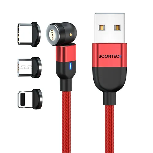 Magnetladekabel USB drehbar 360°180° 3.0A Micro USB/USB-C/Lightni... 2 Meter rot