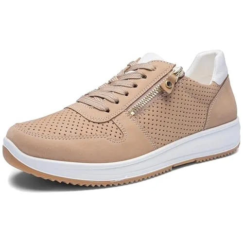 ara Damen Osaka Sneaker - Sand/Weiss, 40 EU Weit - Damen-Sneaker mit weichem Wechselfussbett aus High Soft Bamboo für optimalen Tragekomfort und Unterstützung.
