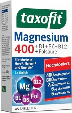 Taxofit Magnesium 400 + B1, B6, B12 & Folsäure 45 ST