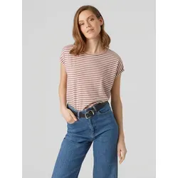 Vero Moda Rundhalsshirt VMAVA PLAIN SS TOP STRIPE GA JRS NOOS Materialmix, regular fit rosa XS (34)