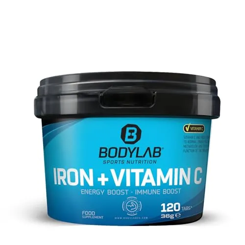 Bodylab24 Iron + Vitamin C 120 Tabletten, enthält 23mg Eisen und 100mg Vitamin C, Energy Boost - Immune Boost mit einer Kombination aus Eisen und Vitamin C in praktischer Tablettenform