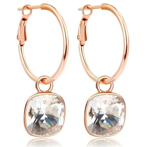 Rosegold Creolen Charm Anhänger Markenkristalle Ohrringe 925 Sterling NOBEL SCHMUCK