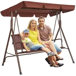 VEVOR 3-Sitzer-Terrassenschaukelstuhl - Gartenmöbel mit verstellbarem Baldachin aus strapazierfähigem Teslin-Stoff, ideal für entspannte Stunden auf Balkon oder Terrasse. Hohe Stabilität und einfache Montage.