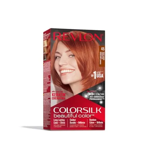 REVLON Colorsilk Beautiful Color Permanente Haarfarbe mit 3D-Gel-Technologie, Keratin, 100 Grauabdeckung, 45 helles Rotbraun, 170 ml