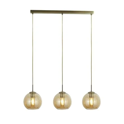 Licht-Erlebnisse Pendelleuchte in Messing Antik mit Bernstein-Schirm - Hängeleuchte für Esszimmer, 3-flammig, verstellbar von 1,5 m; eleganter Look dank Bernstein-Glas; ideal für individuelle Leuchtmittelwahl und stimmungsvolle Akzente.