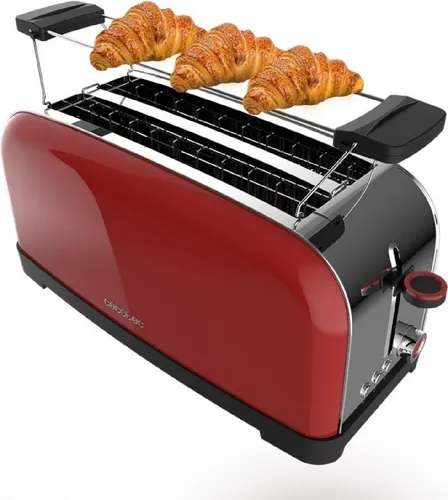 Cecotec Vertikaler Toaster Toastin Time 1500 Rot - 1500 W, 2 lange Schlitze, selbstzentrierendes System und 7 Bräunungsstufen, ideal für dicke Brote und große Backwaren