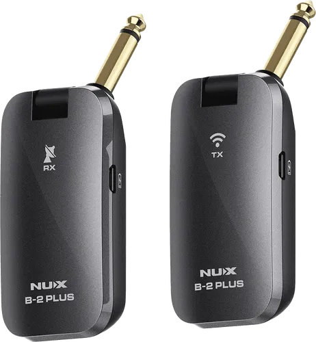 Nux B-2 Plus Drahtlos-Gitarren-System - Mikrofon-Set für Gitarren mit 32 Bit/48KHz Hi-Res-Klangqualität und bis zu 7 Stunden Akkulaufzeit - ideal für Musiker, die Freiheit ohne Kabel suchen.