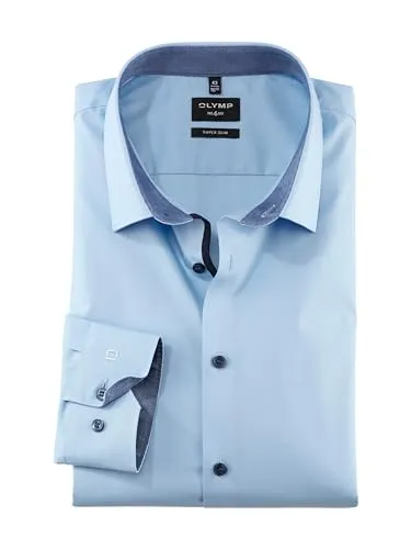 OLYMP Herren Oberhemd Langarm No. Six, Einfarbig, super Slim, Urban Kent, hellblau - Elegantes Herrenoberhemd mit super slim Passform und Urban Kent Kragen. Ideal für formelle Anlässe und den täglichen Gebrauch. Pflegeleicht bei 40° Grad.