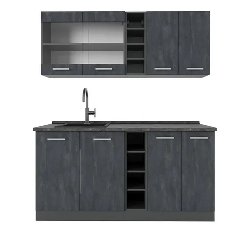 Vicco Singleküche R-Line 160 cm Schwarz Beton Anthrazit von Vicco