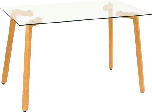 Esstisch PAROLI, braun (klarglas, eichefarben) - Moderner Küchentisch - Esstisch aus Glas und Metall, ideal für einen stilvollen Essbereich. Mit pflegeleichter Oberfläche und stabiler Konstruktion, Maße: B:140cm H:70cm T:75cm.
