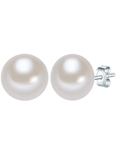 Valero Pearls Damen Perlenohrstecker aus 925/- Sterling Silber - Ohrringe für Damen mit echten Süßwasser-Zuchtperlen in Button-Form, aus anlaufgeschütztem Silber, ideal als hochwertiges Geschenk für Perlenschmuck-Liebhaberinnen.