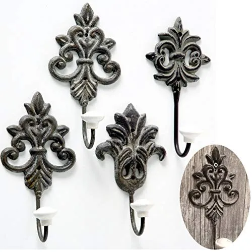 LS-LebenStil 2x Vintage Kleiderhaken Blume - Set 2 Stück - 15cm Ornament Shabby Braun - Garderobenhaken Wandhaken Mantelhaken Handtuchhaken Flur Badezimmer Schlafzimmer Jacken Mäntel Handtücher