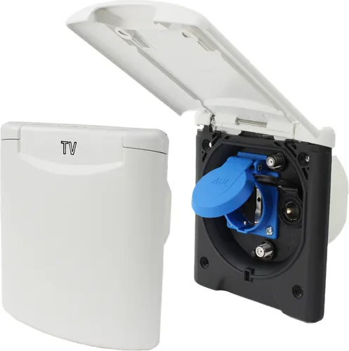 ABL Multifunktions Außensteckdose für Wohnmobile und Wohnwagen - Steckdosen für Wohnmobile, wetterfest und mit 220V/12V Anschlussmöglichkeiten, ideal für den Einsatz im Freien und beim Camping.