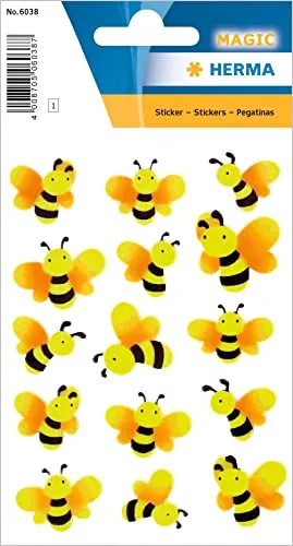 HERMA 6038 Aufkleber Bienen klein groß, 15 Stück, Neon Tiere Sticker mit leuchtenden Bienen Motiv, Kinder Etiketten für Fotoalbum Tagebuch Poesiealbum Scrapbooking Geburtstag Deko Briefe DIY Basteln