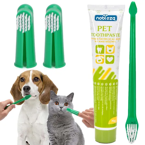 Zahnpasta für Hunde + Hundezahnbürste 2 Tipps Cap Set Mundhygiene Hundezahnpfle