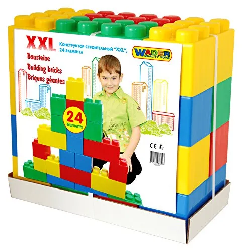 Wader Bausteine Bausteinblock XXL 24 Stück 12M+ - Großformatige, bunte Bausteine für kreatives Bauen, sicher und langlebig für unbeschwerten Spielspaß drinnen und draußen