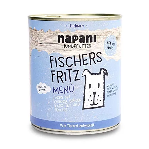 napani - Premium Hundefutter, Bio Nassfutter für Hunde, Fischers Fritz mit Lachs aus Wildfang & Quinoa, purinarm, schonend gegart, ohne Zusatzstoffe, 1 x 800g