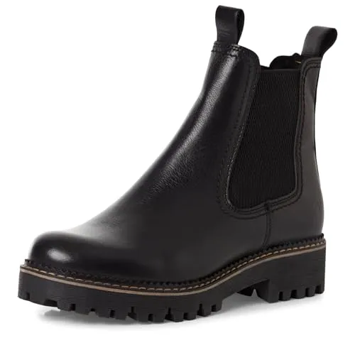 Tamaris Damen Stiefel aus Leder in Schwarz, Größe 38 - Stylische Stiefel für Herbst und Winter, ausgestattet mit einem Wechselfußbett für hohen Tragekomfort. Die elastischen Einsätze und Zugschlaufe sorgen für einfaches Anziehen und sicheren Halt.