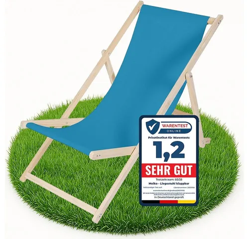 Melko Gartenstuhl Strandliege - Klappbare Holzliege in Hellblau - Stühle für Garten und Camping, klappbar und höhenverstellbar, mit Sicherung gegen ungewolltes Zusammenklappen, ideal für entspannte Stunden im Freien.