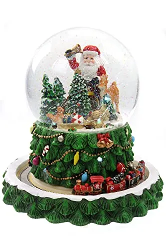 ELLUG Schneekugel/Spieluhr Tannenbaum mit Musik und Licht - Weihnachtliche Schneekugeln mit rotierendem Zug und Schneeantrieb, sorgt für festliche Stimmung und magische Momente in der Weihnachtszeit.
