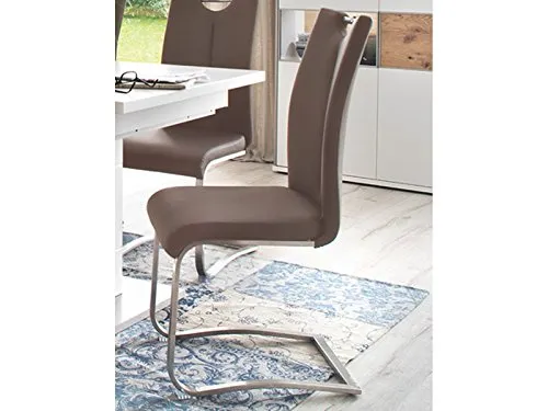 möbelando Schwingstuhl Kerrin I - 2er Set in Cappuccino - Esszimmerstühle mit großzügiger Sitzfläche und bequemer Rückenlehne, gefertigt aus pflegeleichtem PU und rostfreiem Edelstahl, ideal für gemütliche Wohnatmosphäre.