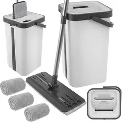 RUHHY Wischmopp Set mit 2-Kammer Eimer 11L