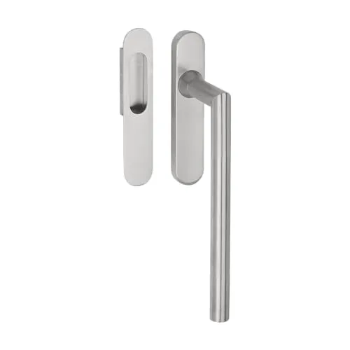 Griffwerk Hebe-Schiebetür-Garnitur Lucia -Edelstahl matt UV, außen mit Muschel, M5-Verschraubung, 90° Rastung