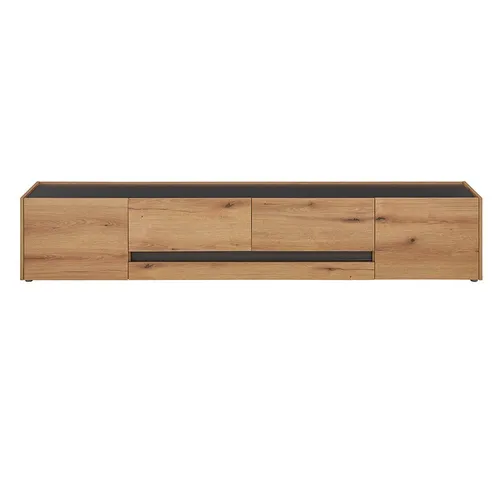 Lomadox Lowboard CRISP-61, 223 cm, Eiche Nb. mit anthrazit, 2 Türen und 1 Doppelschubkasten