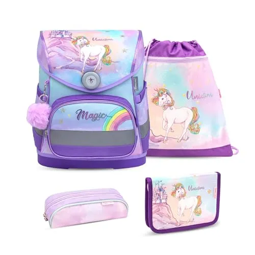 405-41/AG/S Rainbow Unicorn Magic Schulranzen - Bunter Schulranzen für Jungen und Mädchen, mit zauberhaftem Einhorn-Design und viel Stauraum für Bücher und Schulmaterialien.