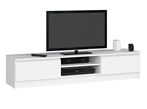 Home Collective Fernsehschrank 160cm - Moderner TV-Schrank mit Stauraum - TV-Bank in Weiß, robust und langlebig mit 2 Türen und 2 offenen Regalen für Geräte, ideal für ein elegantes Wohnzimmer oder Schlafzimmer.