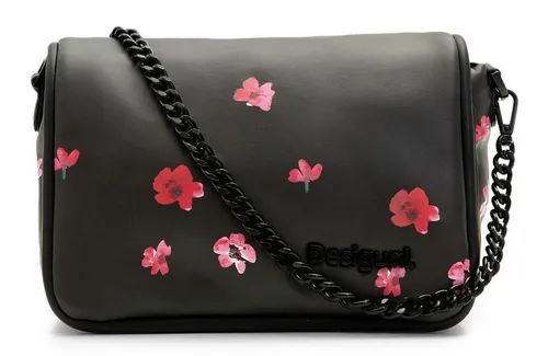 Desigual Women's Circa Gales PU Across Body Bag - Black - Umhängetaschen mit stilvollem Aquarellblumenmuster, praktischen Innen- und Außentaschen sowie zwei abnehmbaren Henkeln für vielseitigen Tragekomfort.