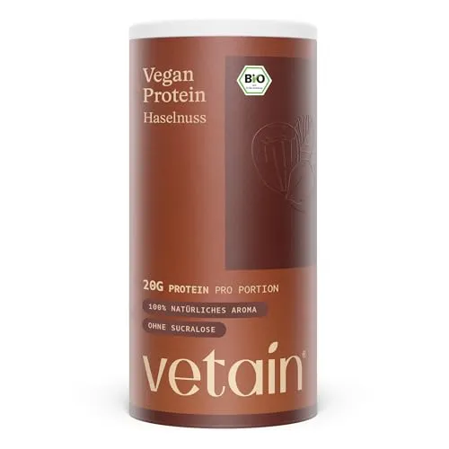VETAIN Vegan Protein Pulver, 600 g - Zuckerfrei & ohne künstliche Süßstoffe - Bio-veganes Proteinpulver für Muskelaufbau, mit hochwertigem Erbsen- und Hanfsamenprotein. Ideal für eine proteinreiche Ernährung und einfach in Wasser oder Pflanzenmilch lösbar.
