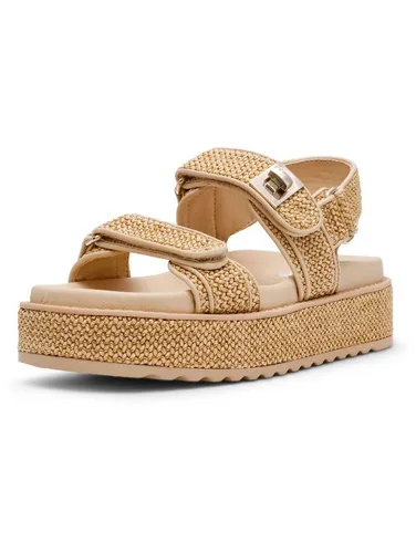 STEVE MADDEN Plateausandaletten aus Lederimitat in Beige, Größe 37 EU - Stylische Plateausandaletten für einen lässigen Look. Mit komfortablem Klettverschluss und 4 cm Absatzhöhe ideal für den Alltag. Hergestellt aus hochwertigem Lederimitat für ein angenehmes Tragegefühl.