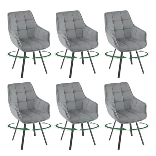 EUGAD Esszimmerstühle 6er Set Drehbar Armlehnen Dunkelgrau